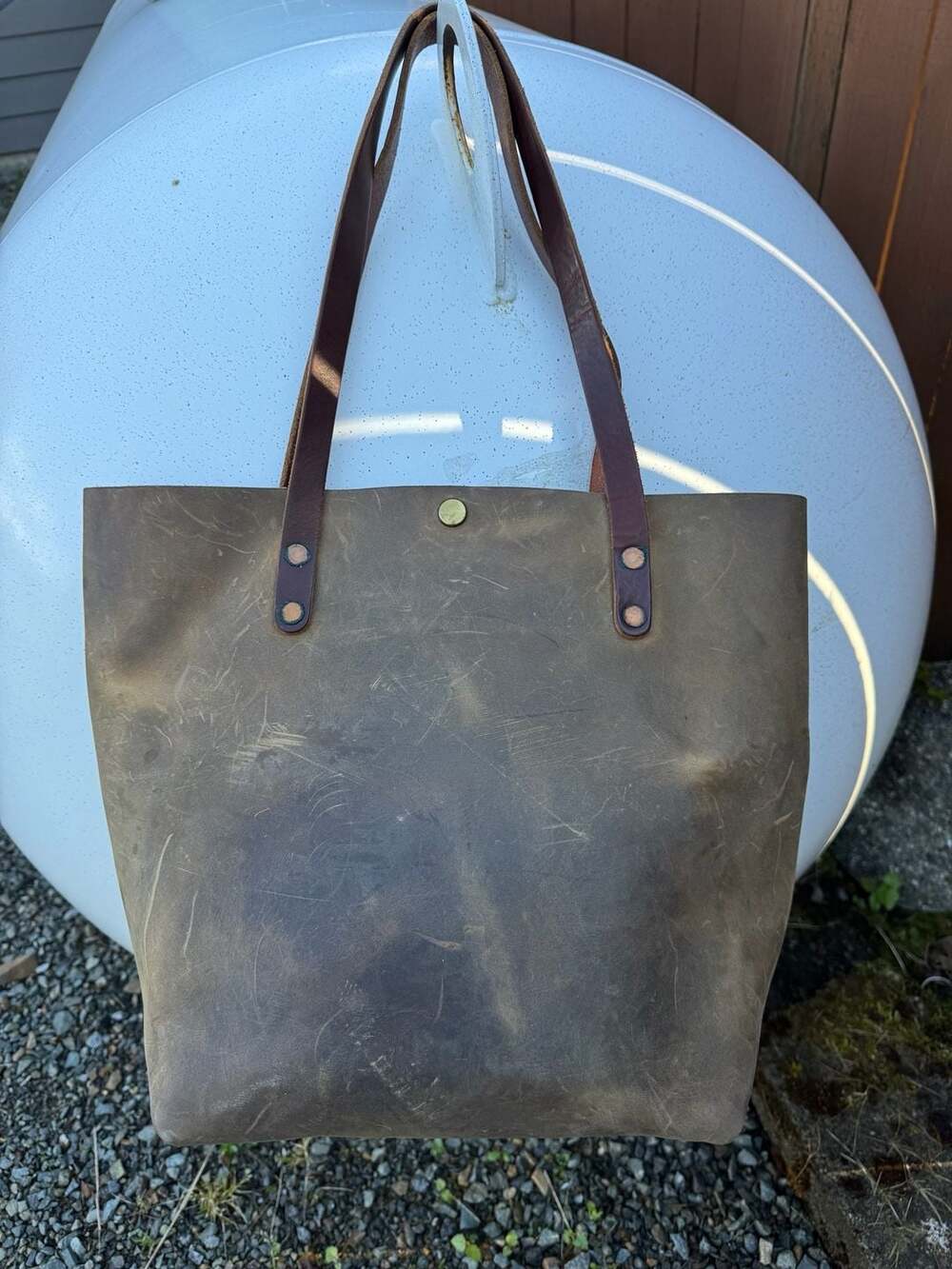 KMM & CO. Brown Kodiak Leather Tote Bag with Copper Rivets